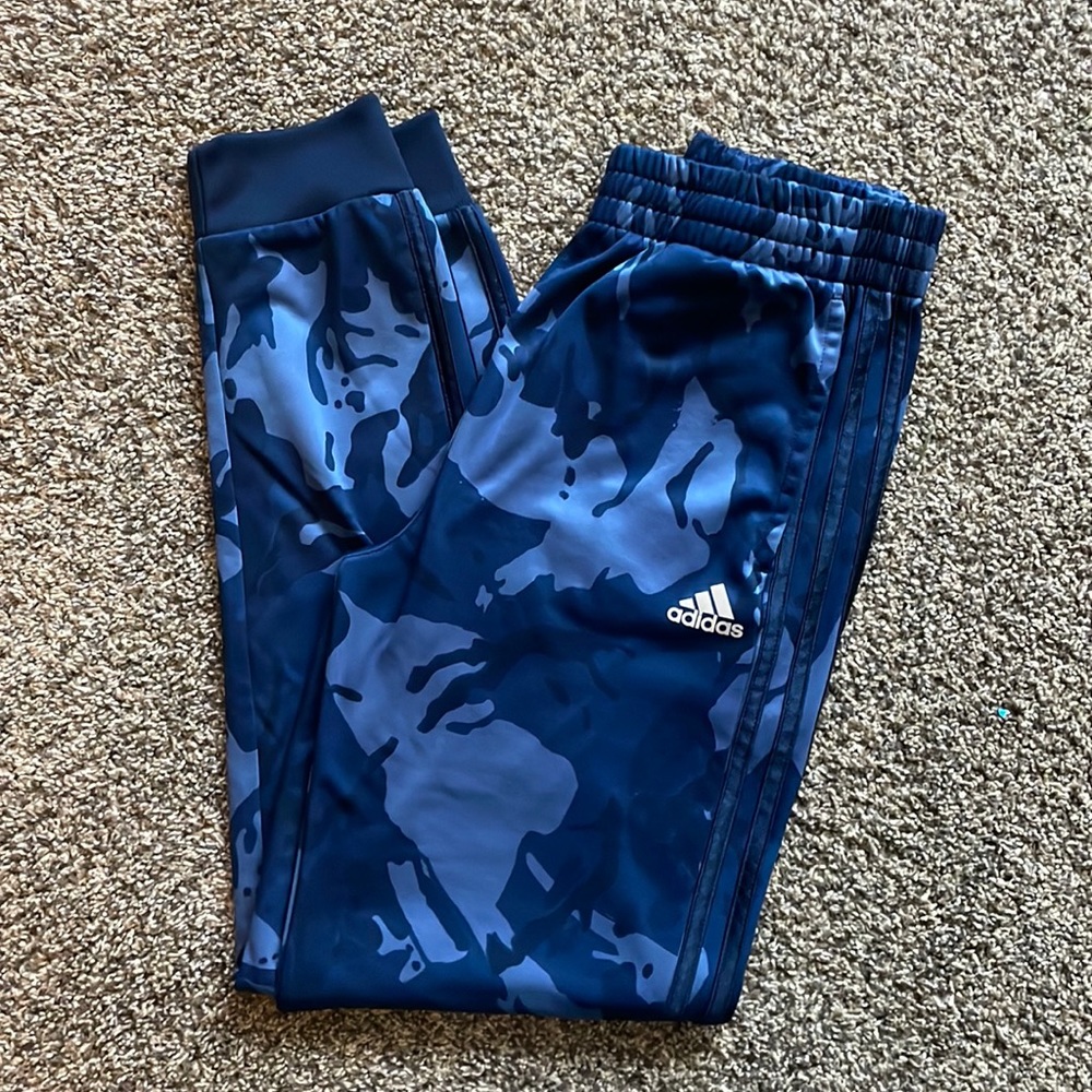 Boys adidas blue camo joggers